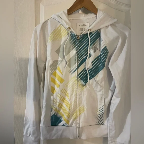 Oakley White and Teal Bomber Jacket with Yellow Accents - Picture 1 of 3